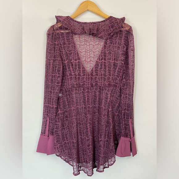 Free People Night Moves Lace Buttondown Top Blouse Romantic Size Small - Picture 6 of 10